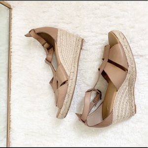 Paseart Leather Cushioned Espadrille Wedge Nude